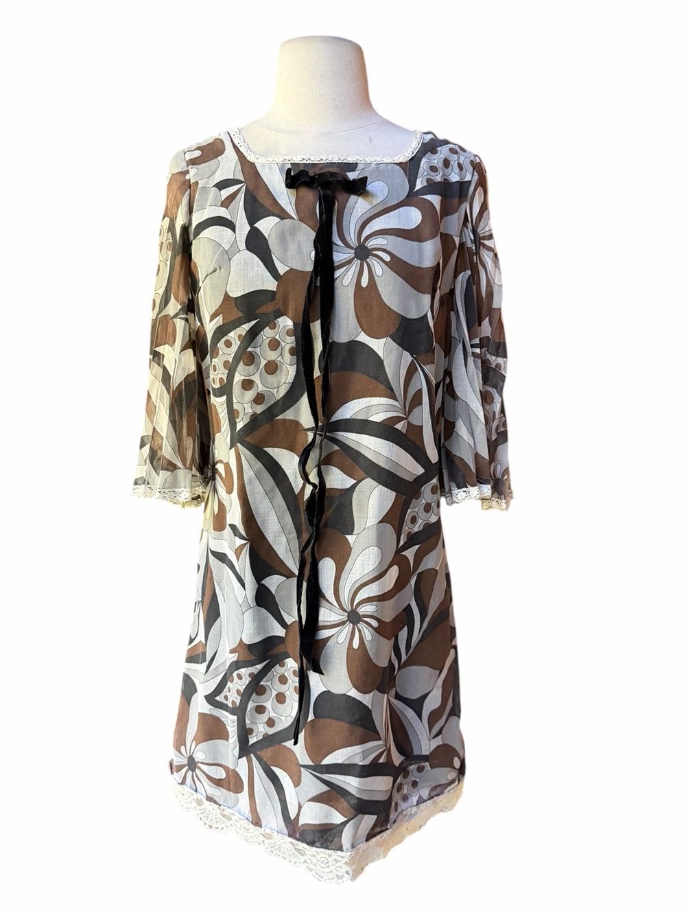 1960s/1970s Lightweight Poly Voile Semi-Sheer Oversized Psychedelic Mini Shift T